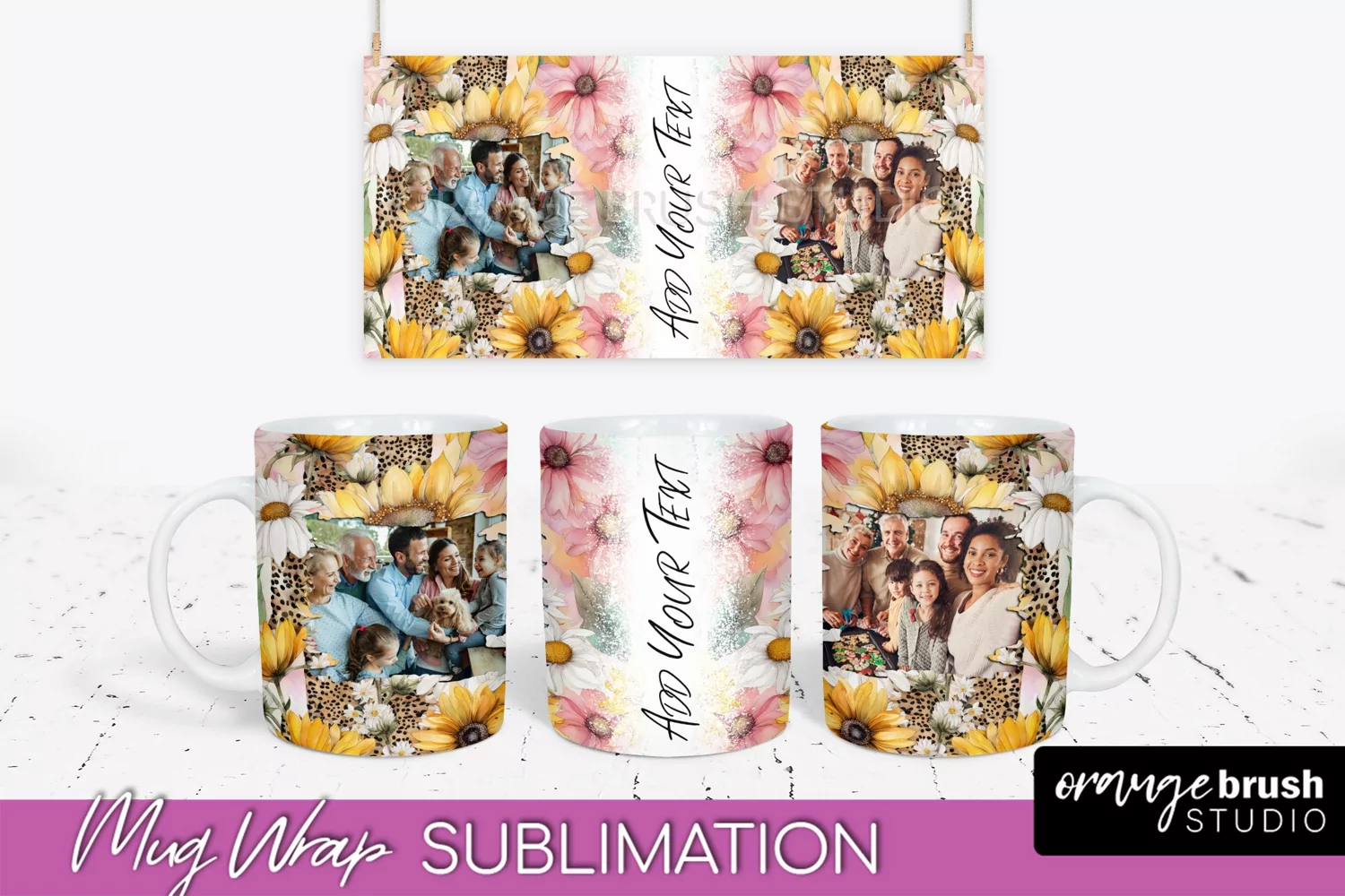 Add Your Photo Mug Wrap -Floral Mug Sublimation Design product image 1