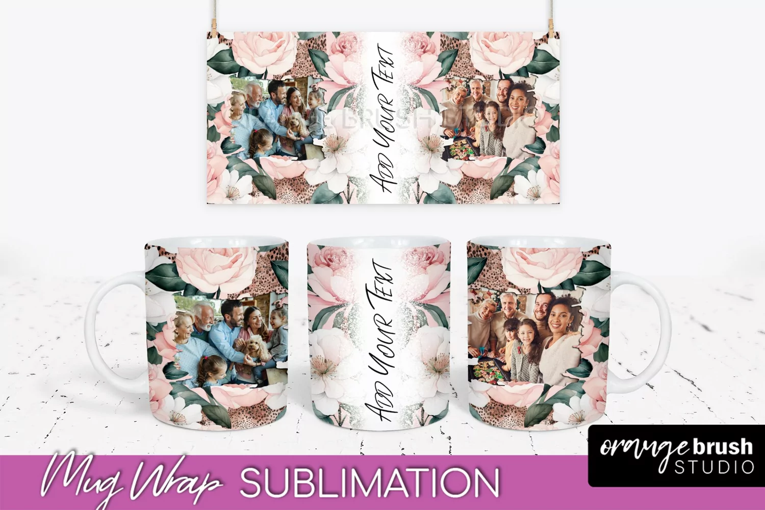 Add Your Photo Mug Wrap -Floral Mug Sublimation Design product image 1
