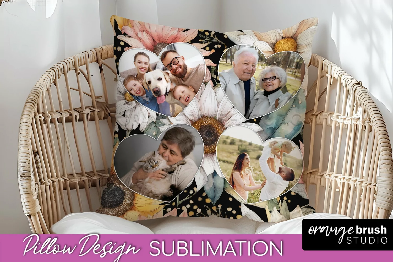 Family Photo Frame Pillow Sublimation - Floral Pillow Cover product image 1