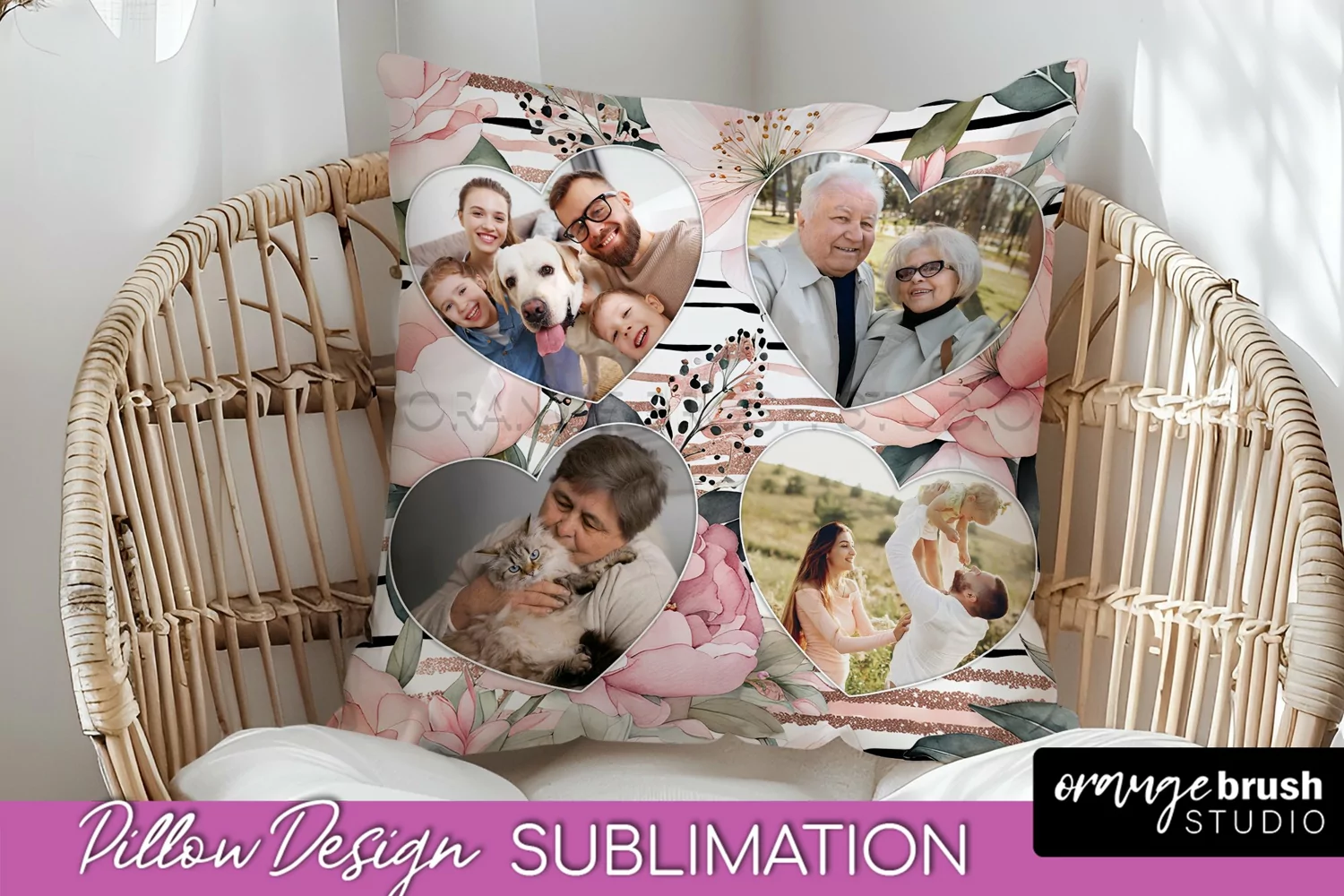 Family Photo Frame Pillow Sublimation - Floral Pillow Cover product image 1