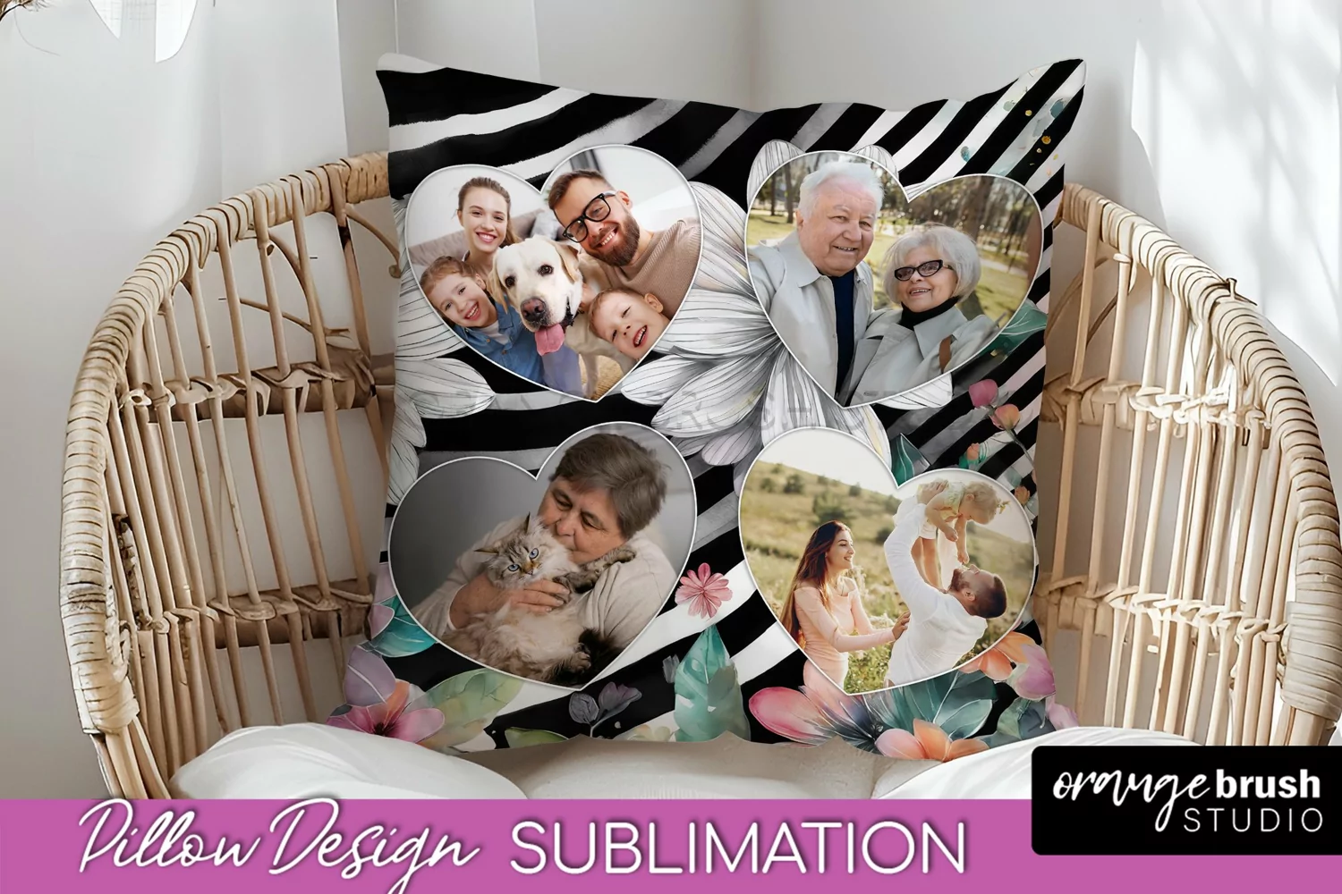Family Photo Frame Pillow Sublimation - Floral Pillow Cover product image 1