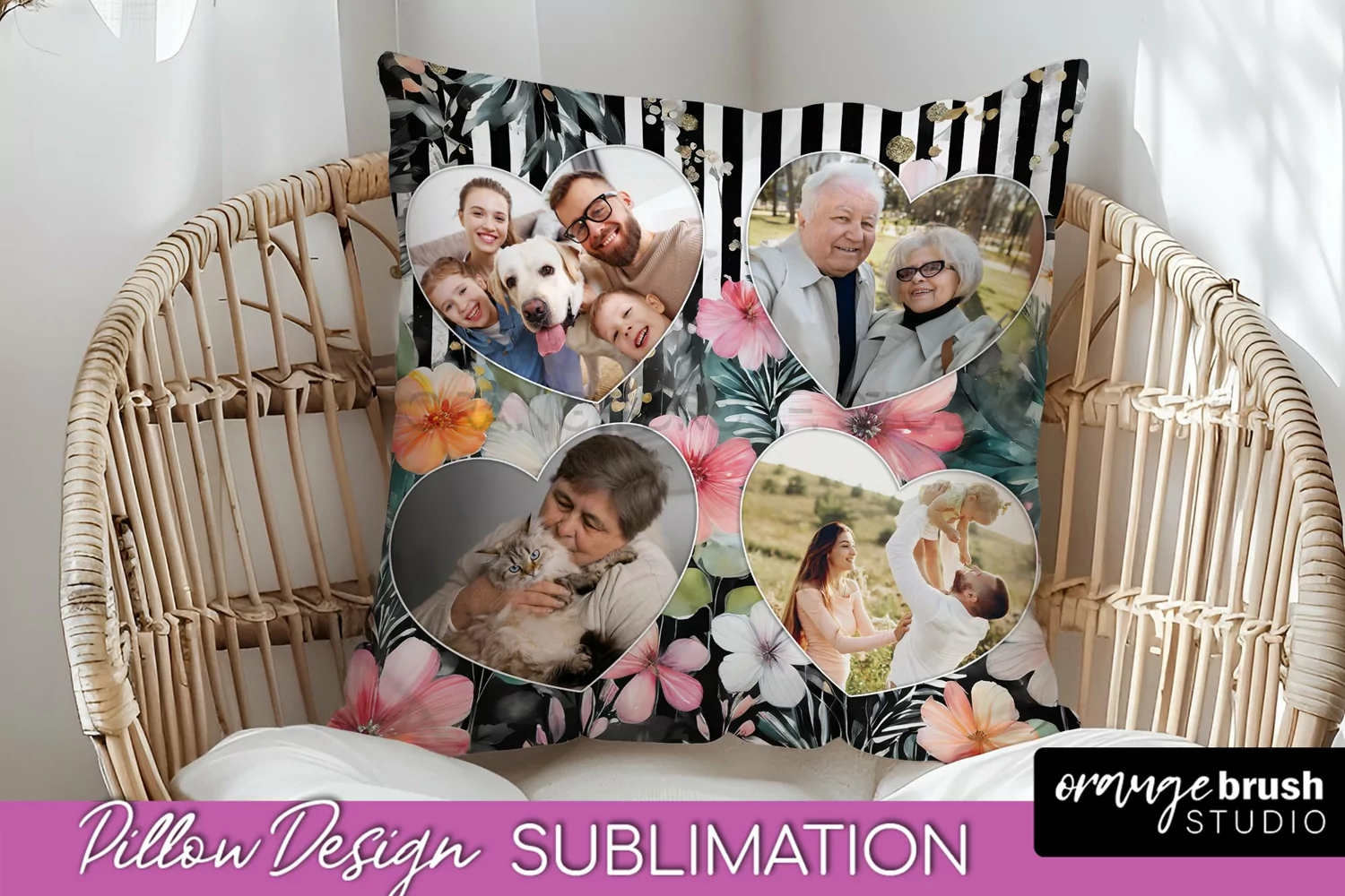 Family Photo Frame Pillow Sublimation - Floral Pillow Cover product image 1