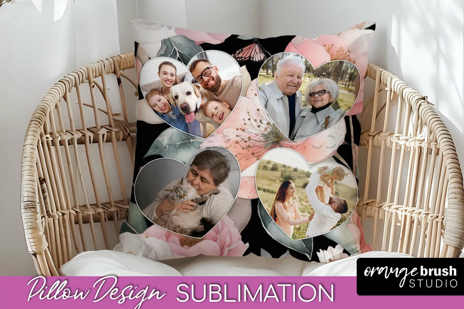 Family Photo Frame Pillow Sublimation - Floral Pillow Cover product image 1