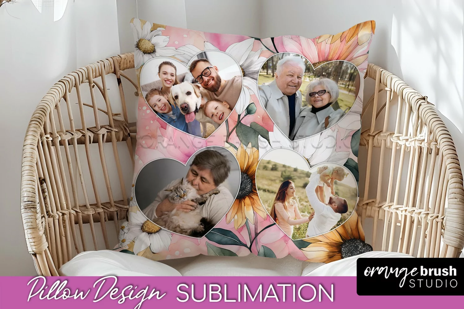 Family Photo Frame Pillow Sublimation - Floral Pillow Cover product image 1