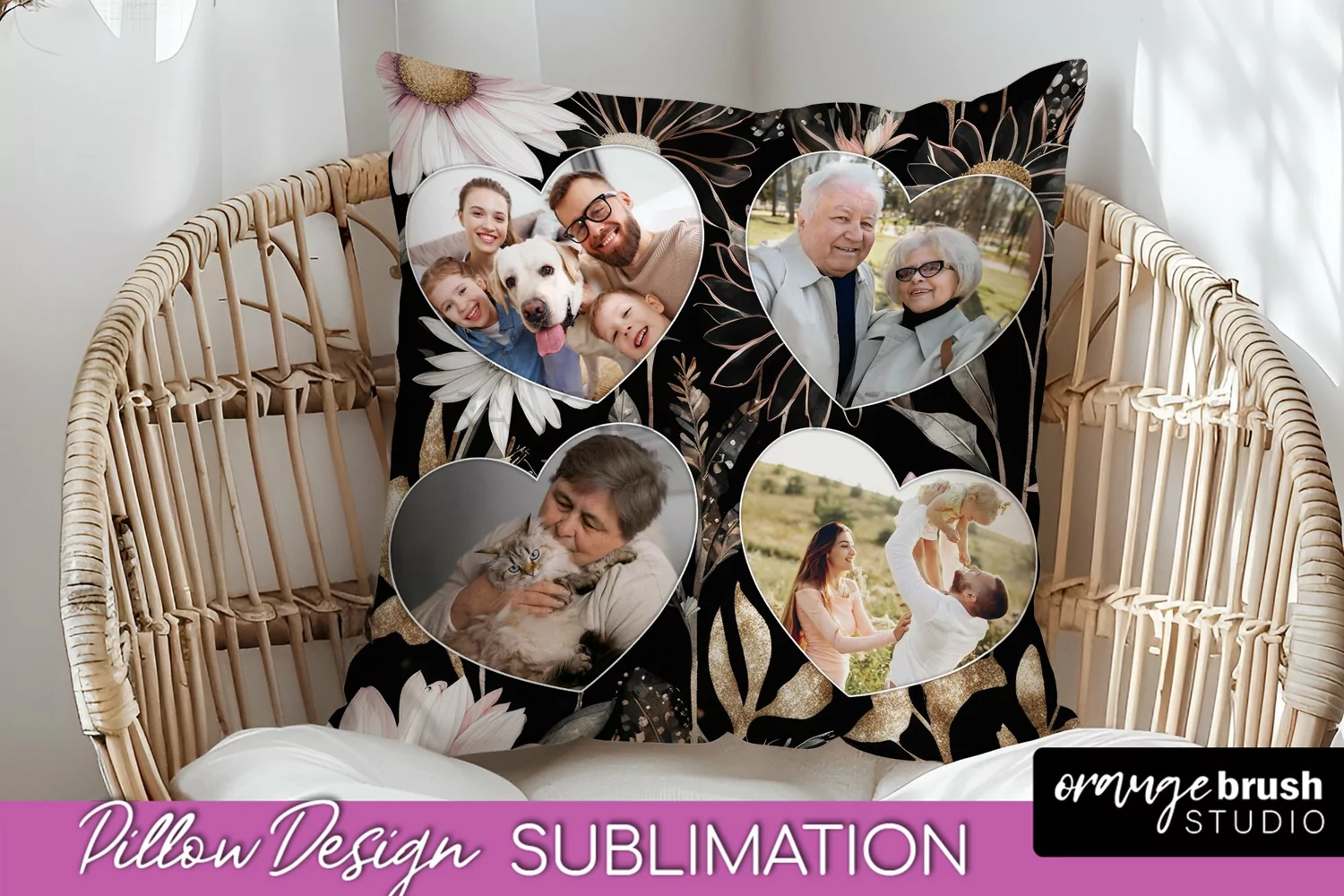 Family Photo Frame Pillow Sublimation - Floral Pillow Cover product image 1