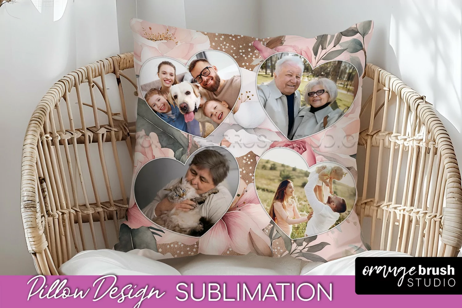 Family Photo Frame Pillow Sublimation - Floral Pillow Cover product image 1