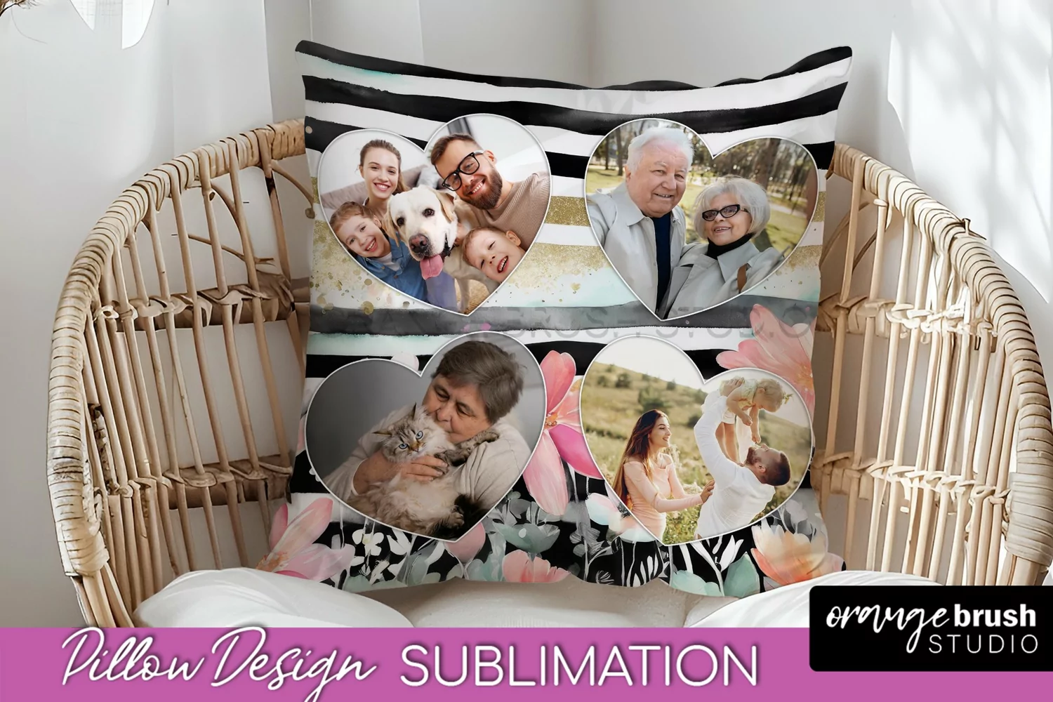 Family Photo Frame Pillow Sublimation - Floral Pillow Cover product image 1