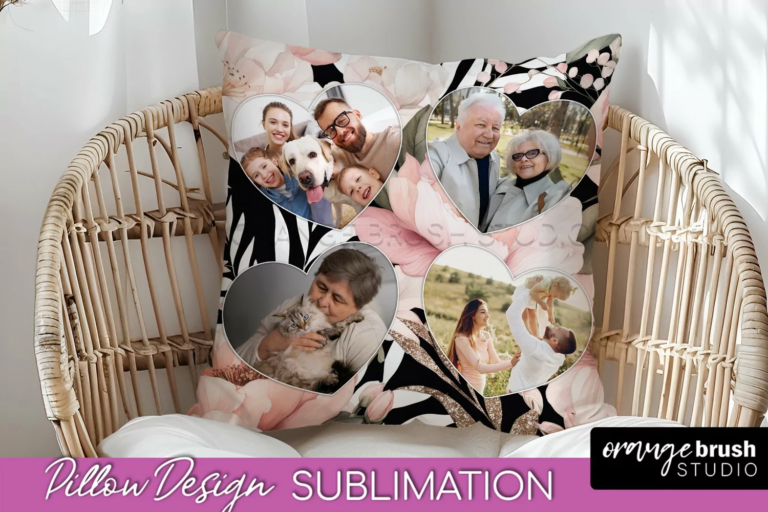 Family Photo Frame Pillow Sublimation - Floral Pillow Cover product image 1
