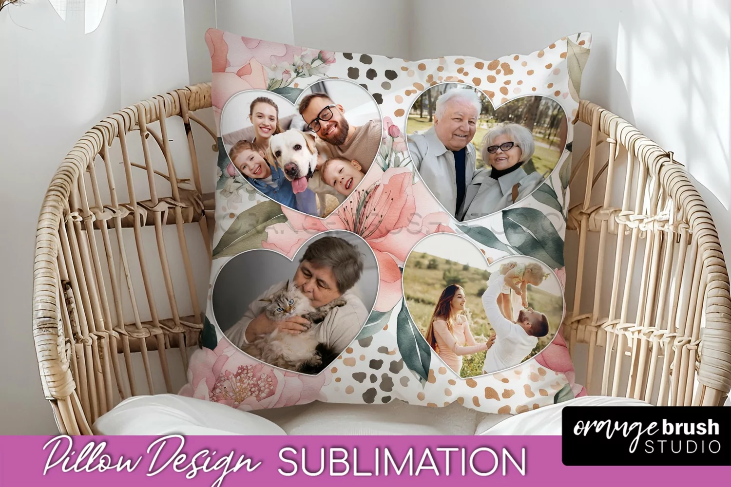 Family Photo Frame Pillow Sublimation - Floral Pillow Cover product image 1