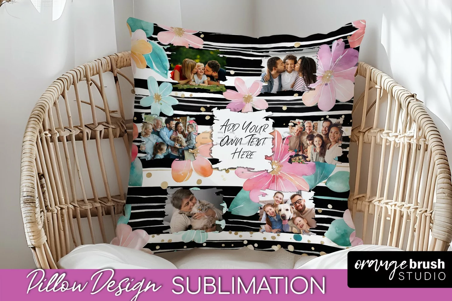 Family Photo Frame Pillow Sublimation - Floral Pillow Cover product image 1