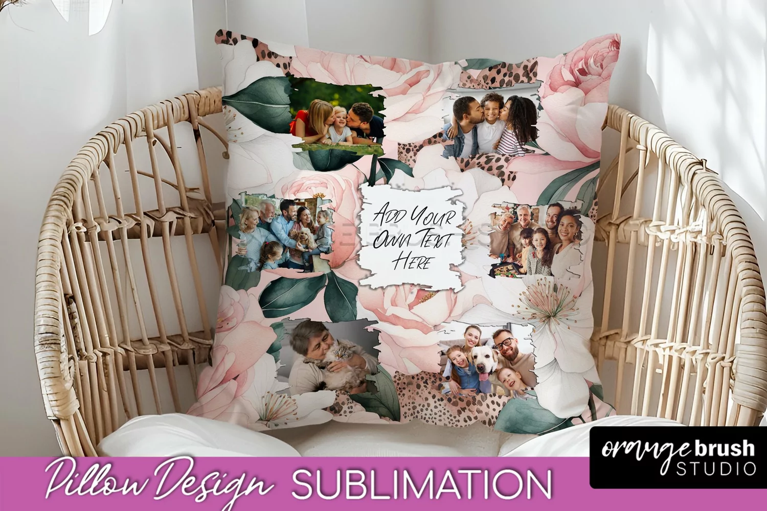 Family Photo Frame Pillow Sublimation - Floral Pillow Cover product image 1