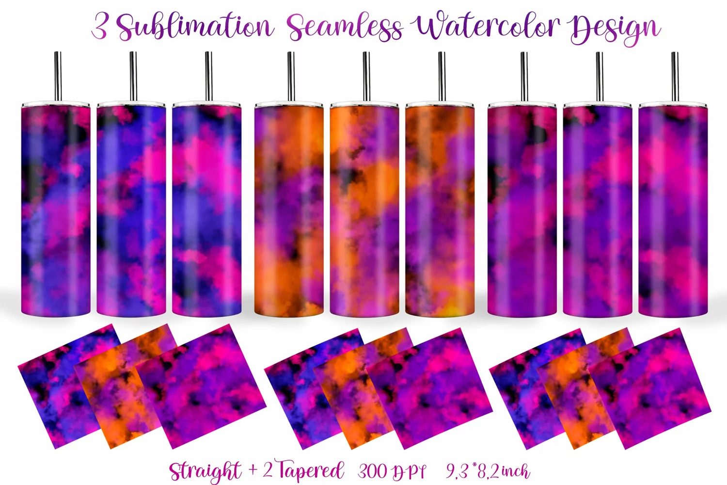 20Oz Skinny Tumbler | Sublimation Watercolor Seamless Design product image 1