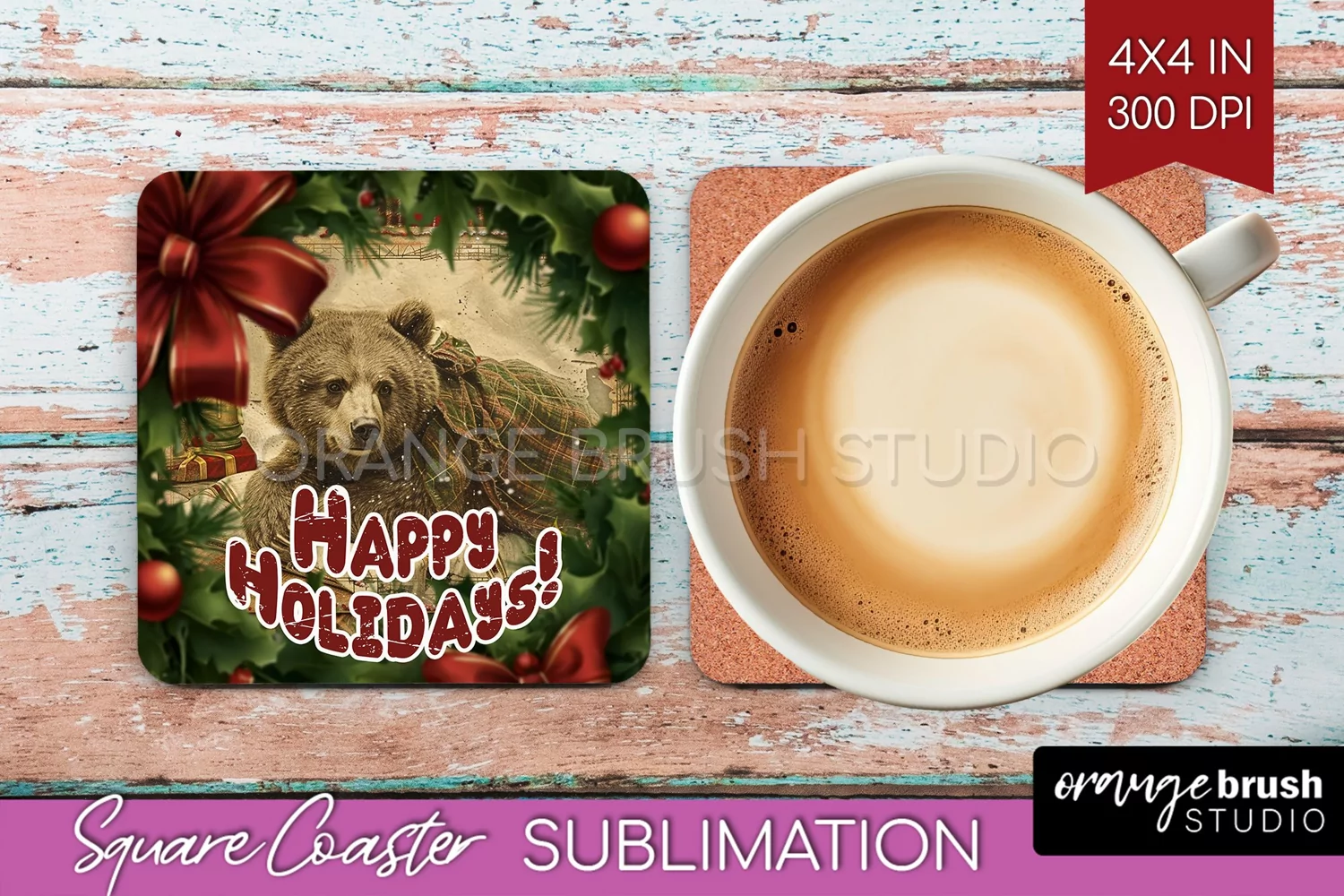 Vintage Christmas Square Coaster - Xmas Coaster Sublimation product image 1