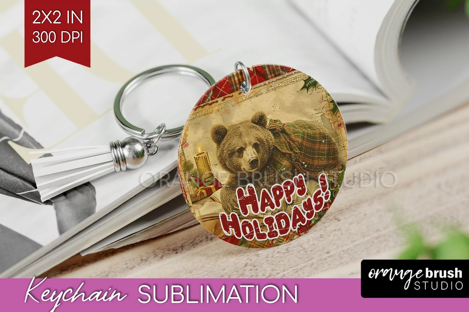 Vintage Christmas Keychain PNG - Xmas Keychain Sublimation product image 1