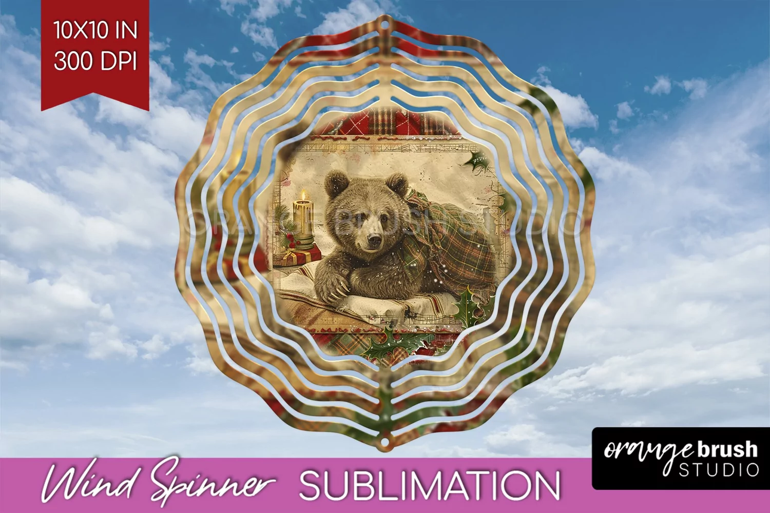 Vintage Christmas Wind Spinner PNG - Retro Xmas Sublimation product image 1