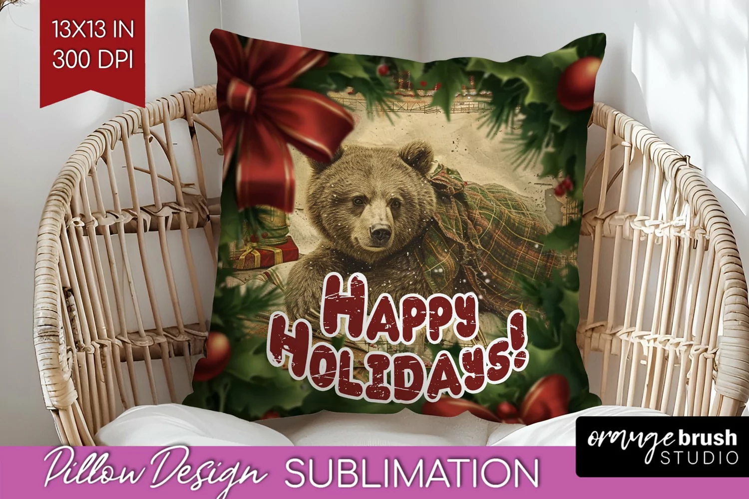 Vintage Christmas Pillow Sublimation - Xmas Pillow Cover PNG product image 1