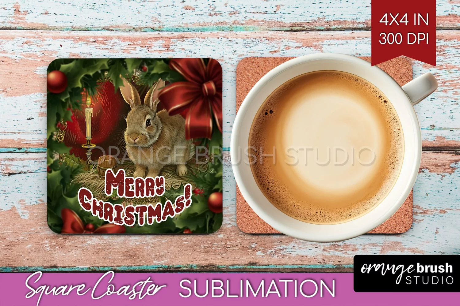 Vintage Christmas Square Coaster - Xmas Coaster Sublimation product image 1