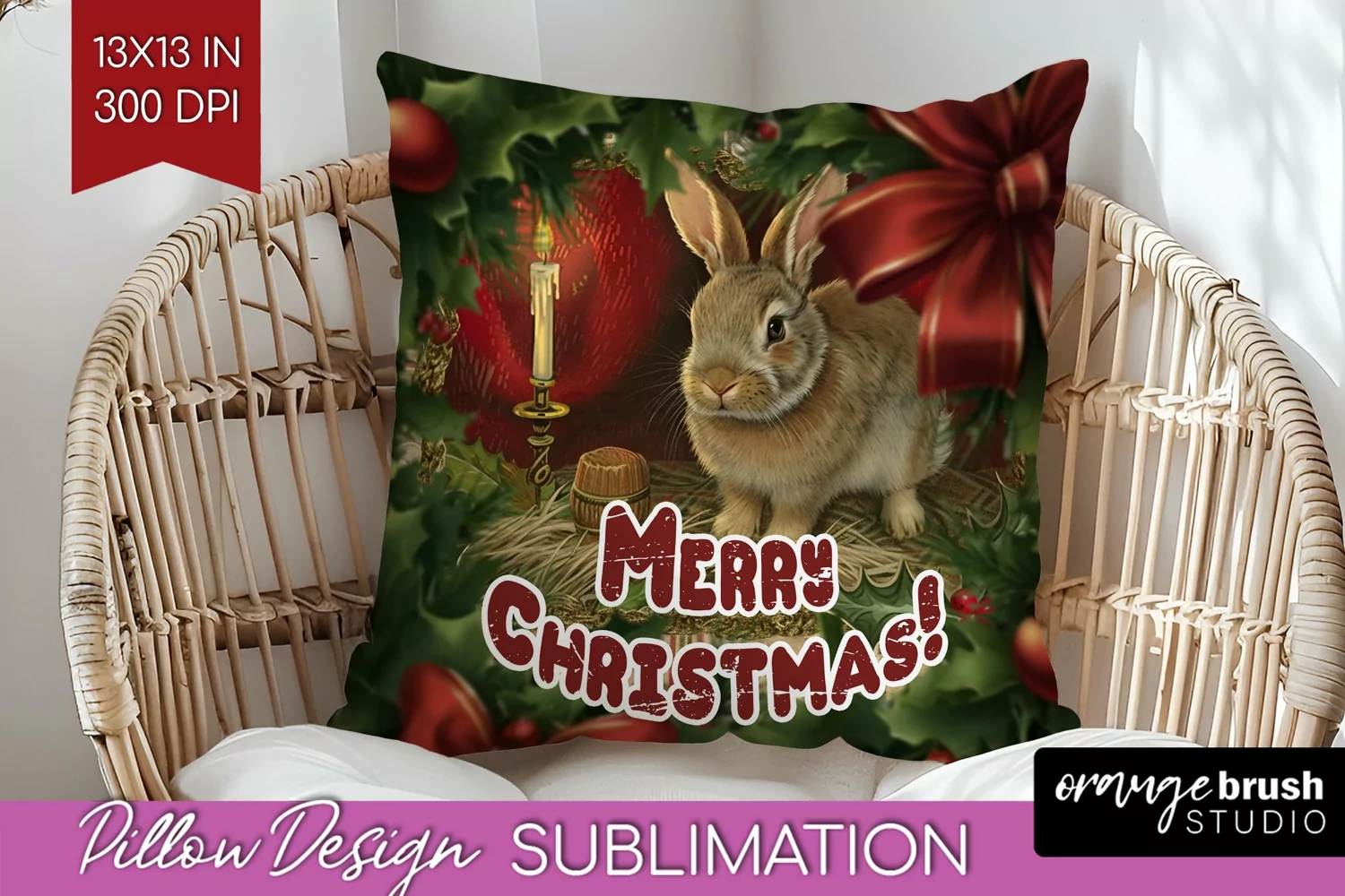 Vintage Christmas Pillow Sublimation - Xmas Pillow Cover PNG product image 1