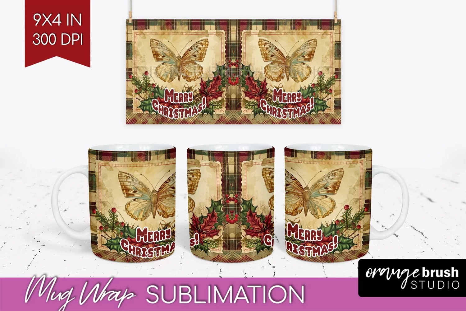 Vintage Christmas Mug Wrap - Retro Xmas 15Oz Mug Sublimation product image 1