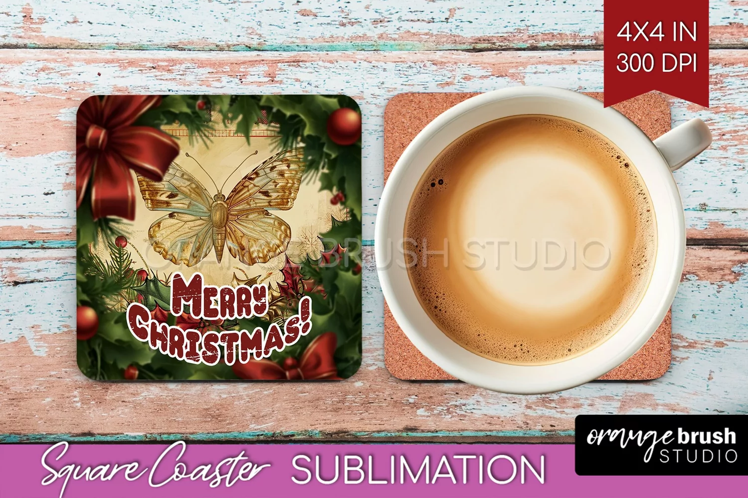 Vintage Christmas Square Coaster - Xmas Coaster Sublimation product image 1