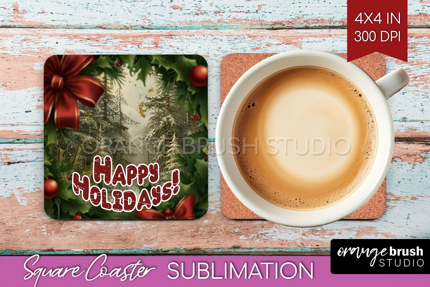 Vintage Christmas Square Coaster - Xmas Coaster Sublimation product image 1