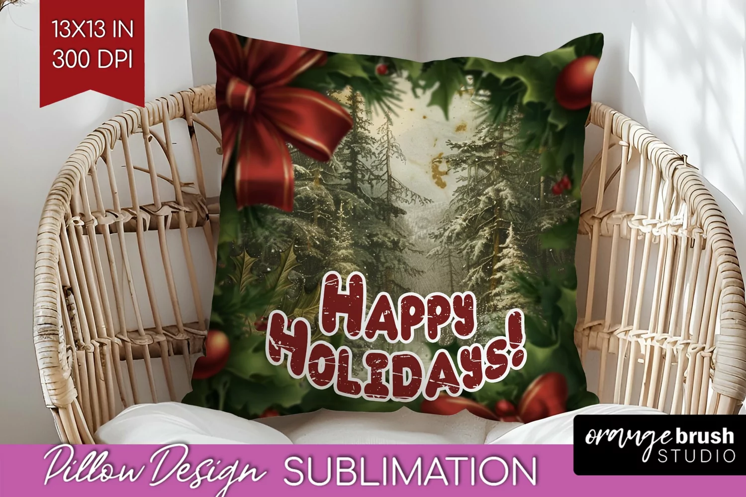 Vintage Christmas Pillow Sublimation - Xmas Pillow Cover PNG product image 1