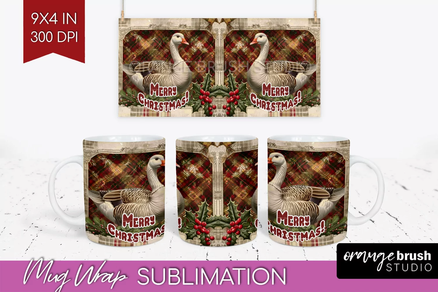 Vintage Christmas Mug Wrap - Retro Xmas 15Oz Mug Sublimation product image 1