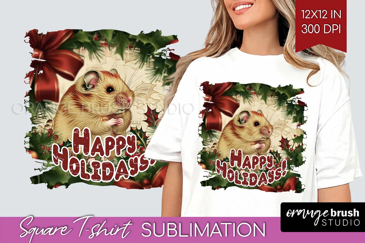 Vintage Christmas Sublimation, Xmas Square Tshirt Background product image 1