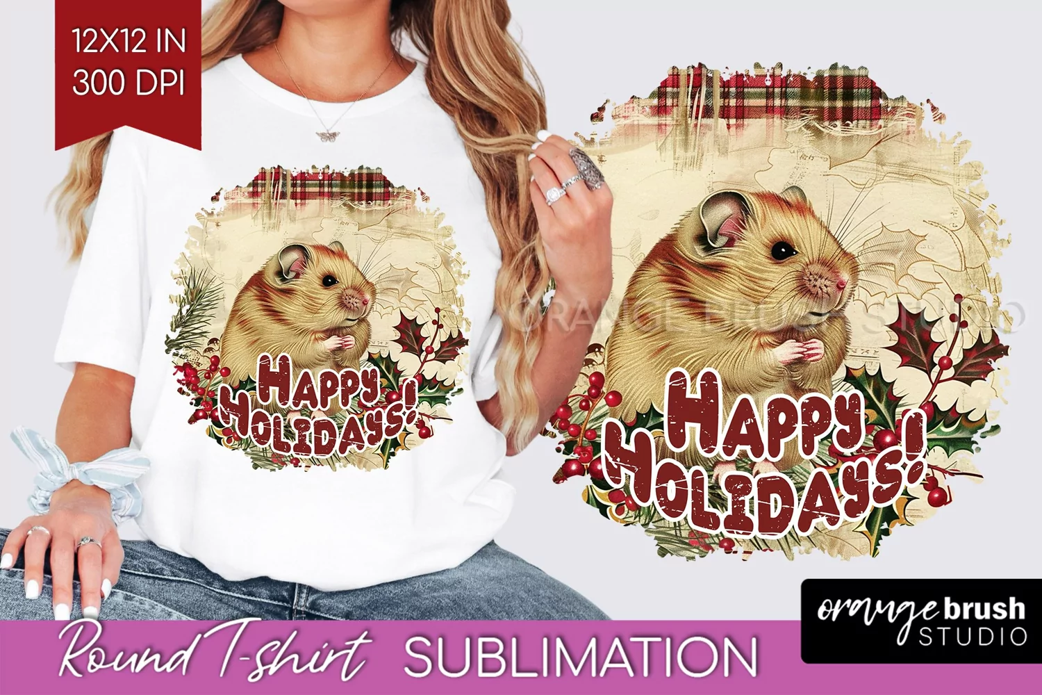 Vintage Christmas Sublimation, Xmas Round Tshirt Background product image 1