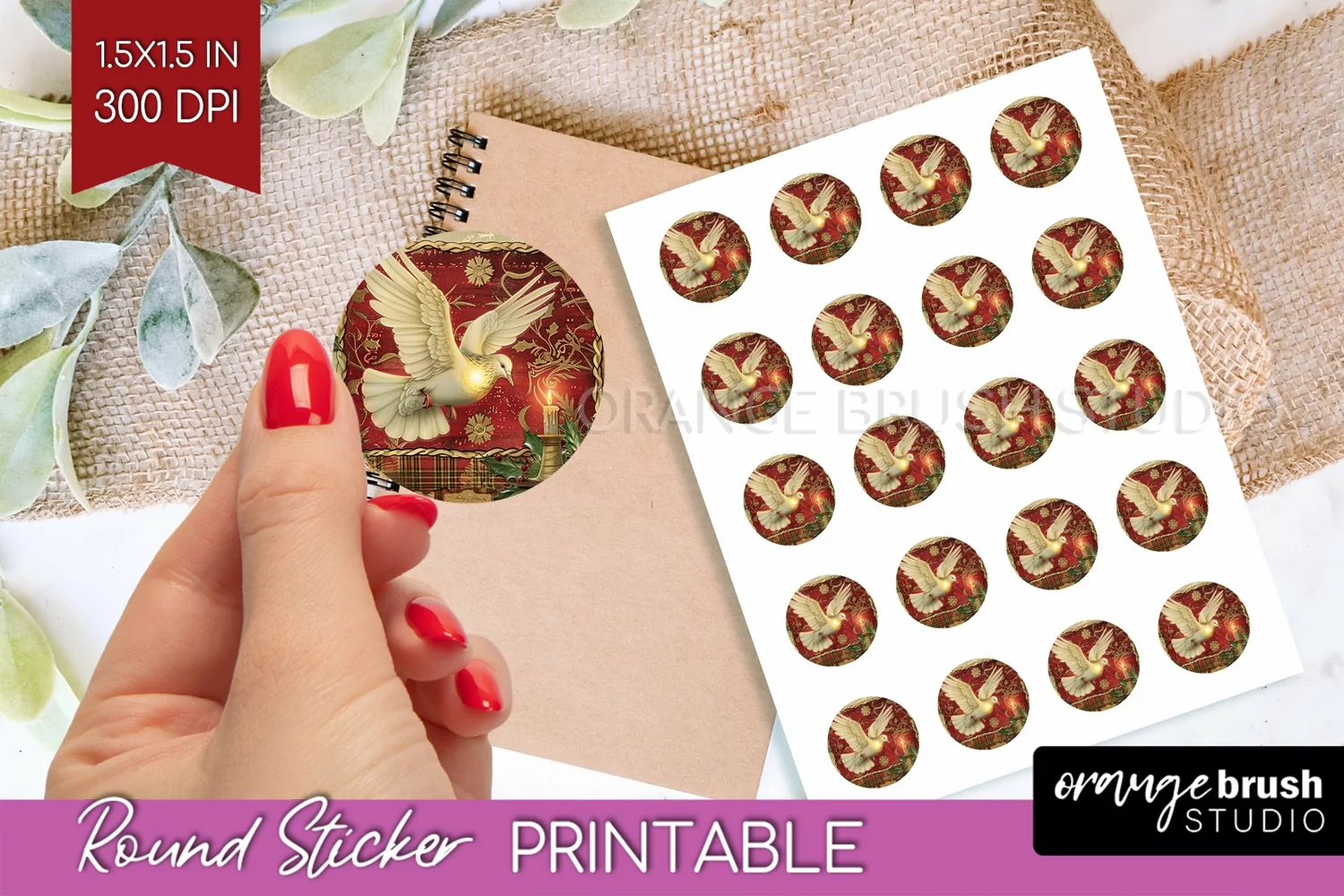 Vintage Christmas Round Sticker - Retro Printable Stickers product image 1