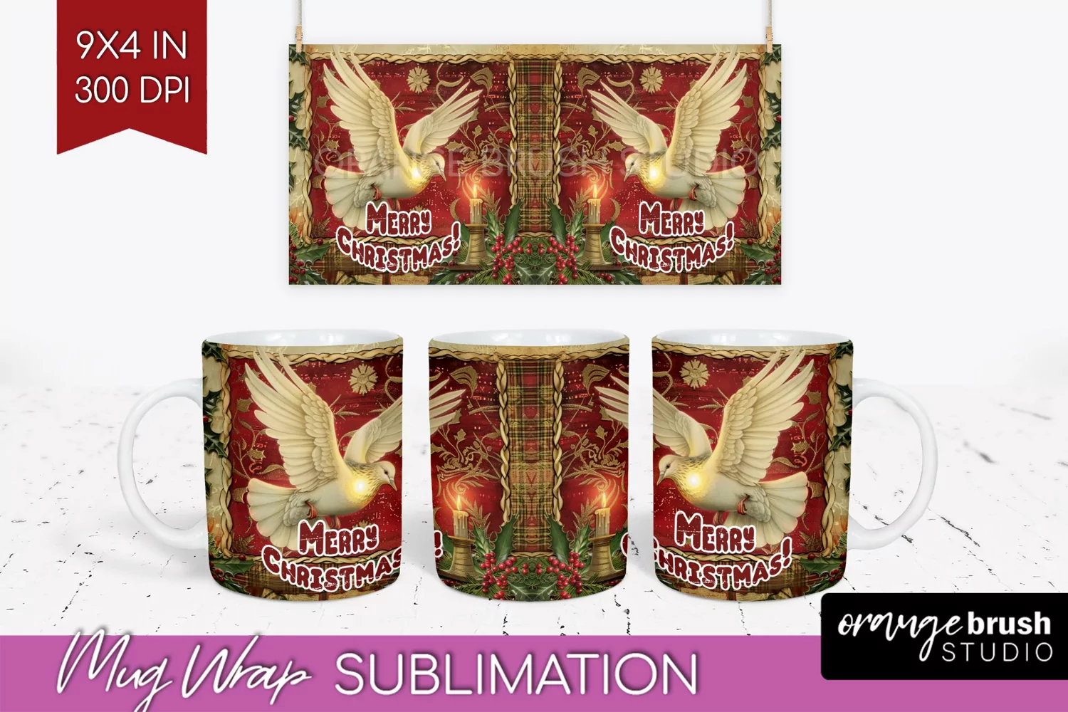 Vintage Christmas Mug Wrap - Retro Xmas 15Oz Mug Sublimation product image 1