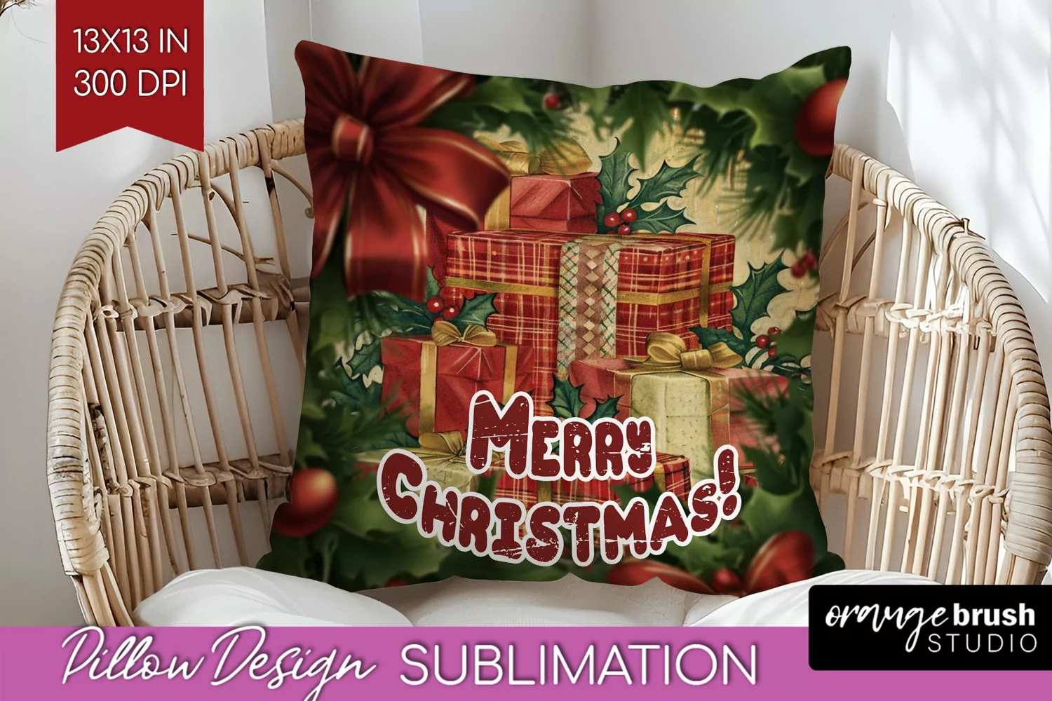 Vintage Christmas Pillow Sublimation - Xmas Pillow Cover PNG product image 1