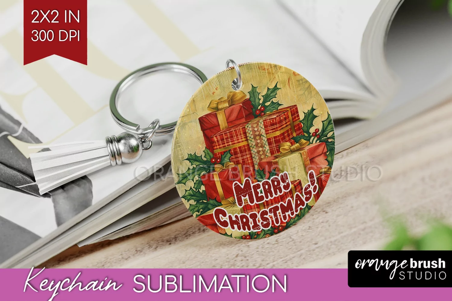 Vintage Christmas Keychain PNG - Xmas Keychain Sublimation product image 1