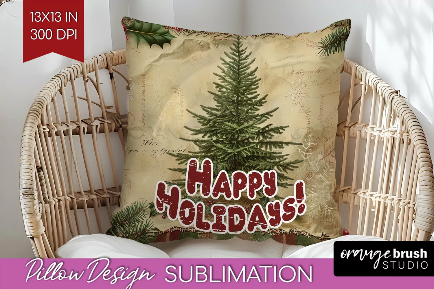 Vintage Christmas Pillow Sublimation - Xmas Pillow Cover PNG product image 1