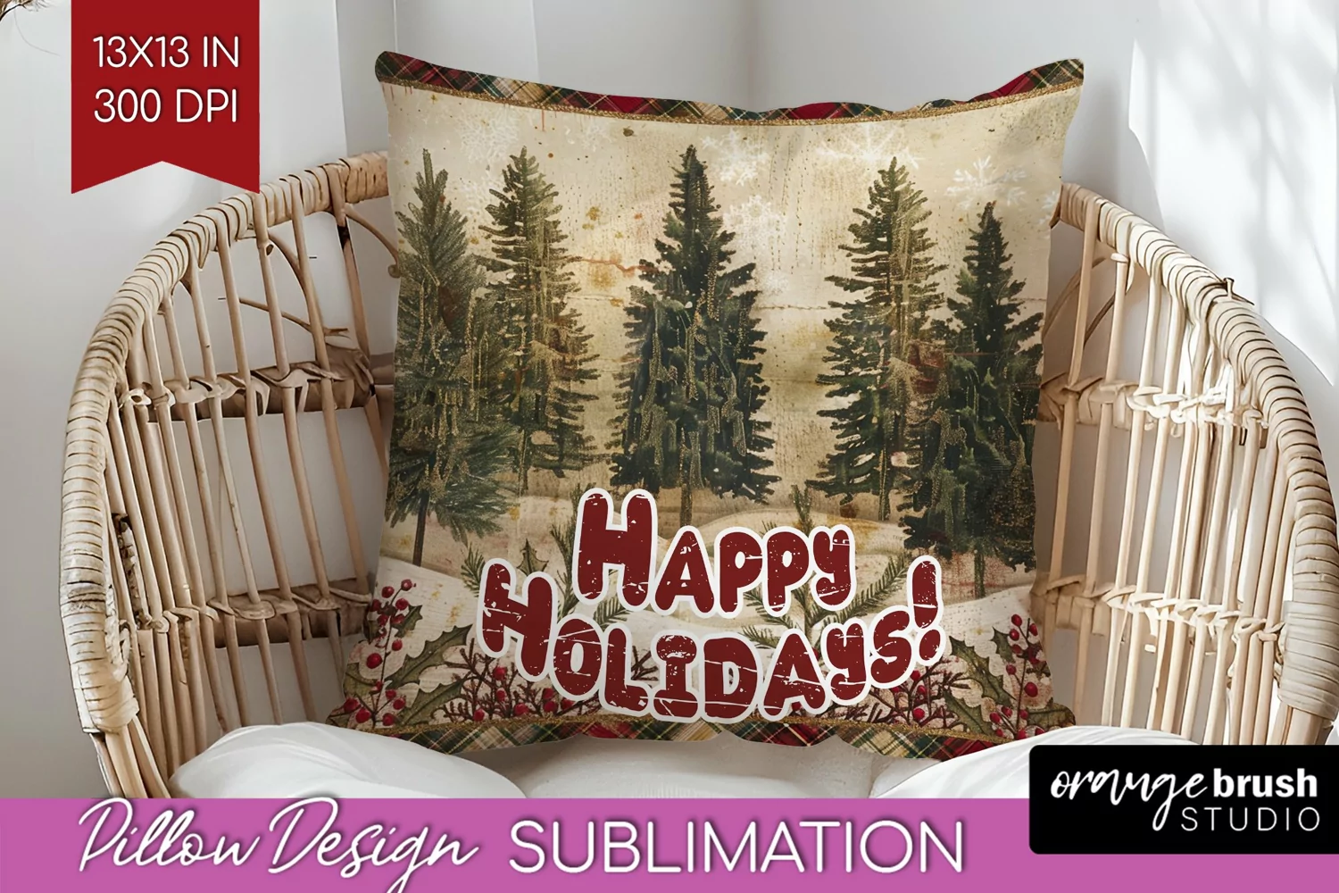 Vintage Christmas Pillow Sublimation - Xmas Pillow Cover PNG product image 1