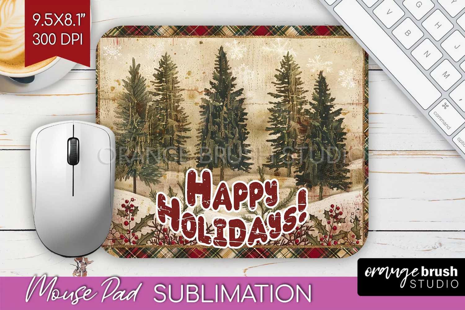 Vintage Christmas Mouse Pad Sublimation - Xmas Mousepad PNG product image 1