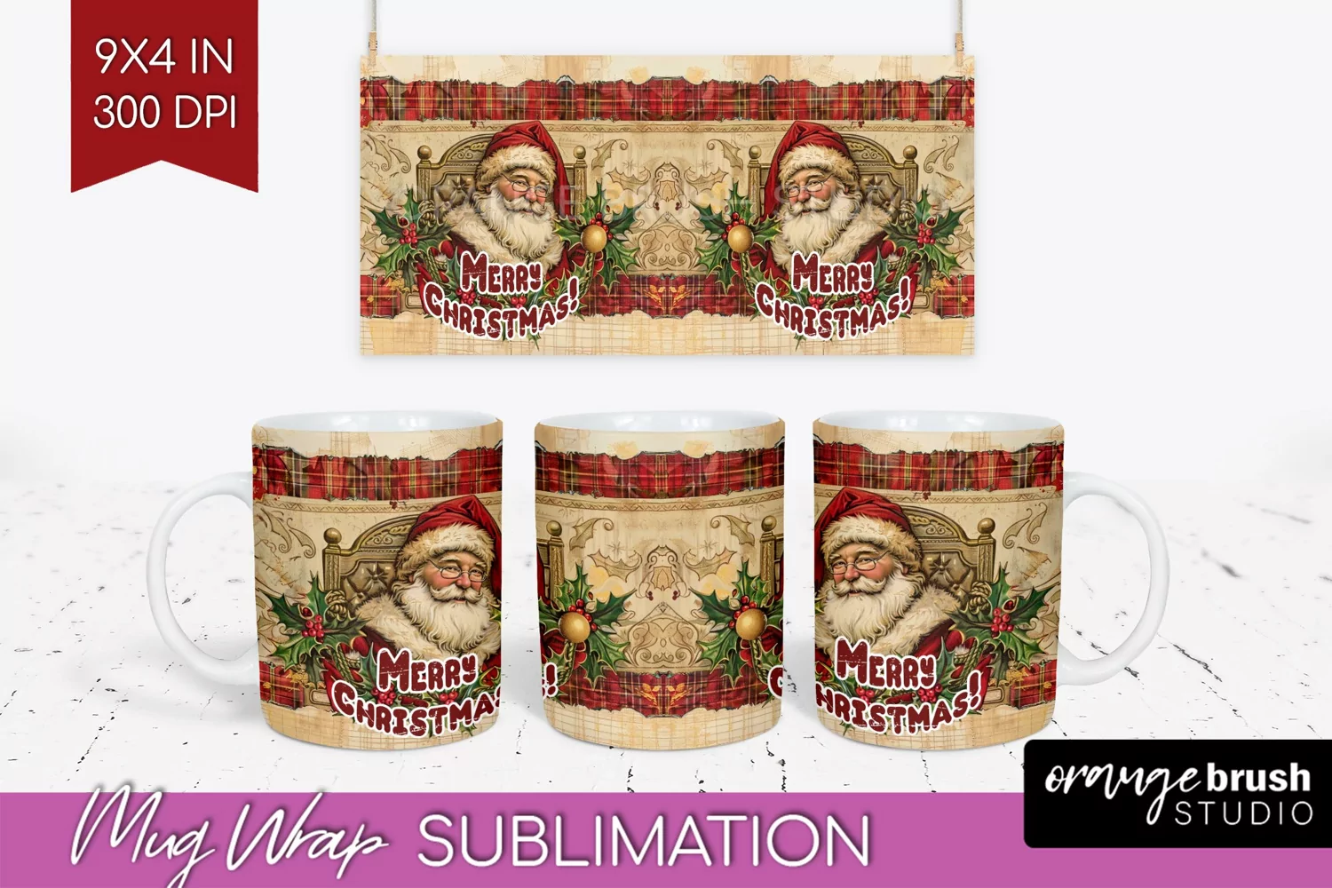 Vintage Christmas Mug Wrap - Retro Xmas 15Oz Mug Sublimation product image 1