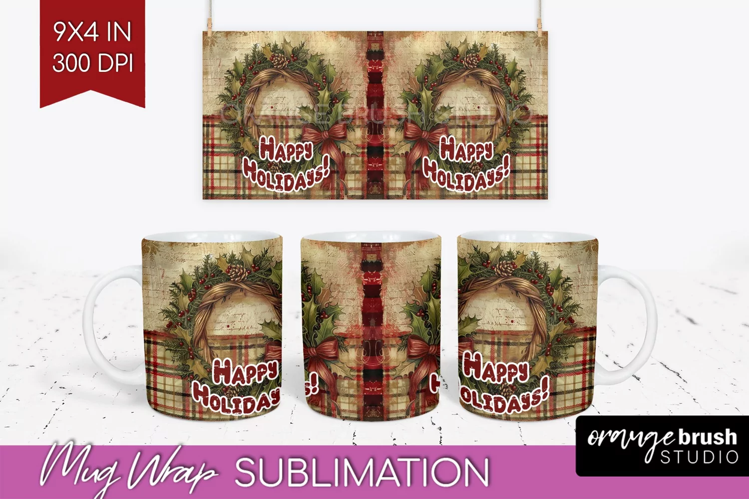 Vintage Christmas Mug Wrap - Retro Xmas 15Oz Mug Sublimation product image 1