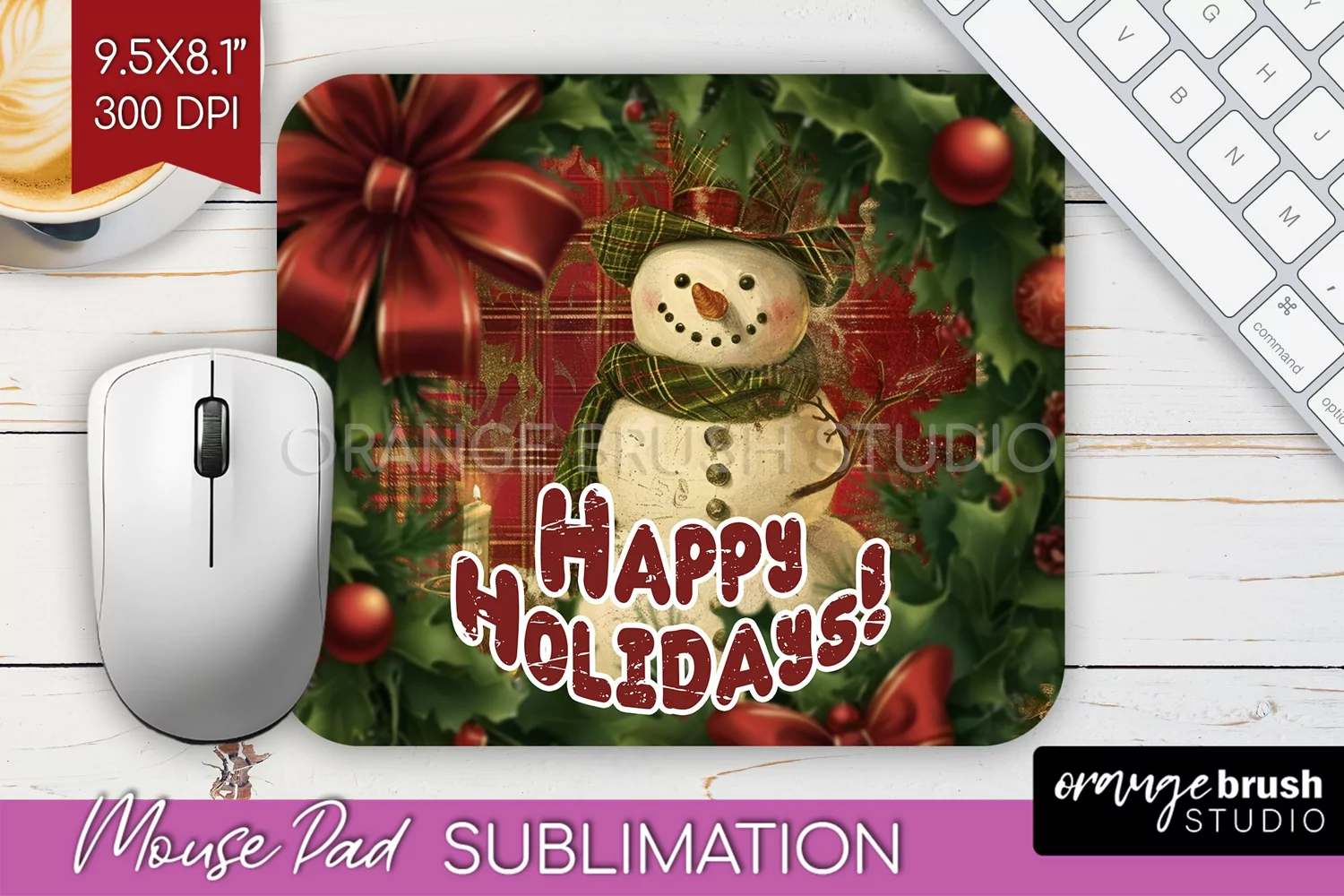 Vintage Christmas Mouse Pad Sublimation - Xmas Mousepad PNG product image 1
