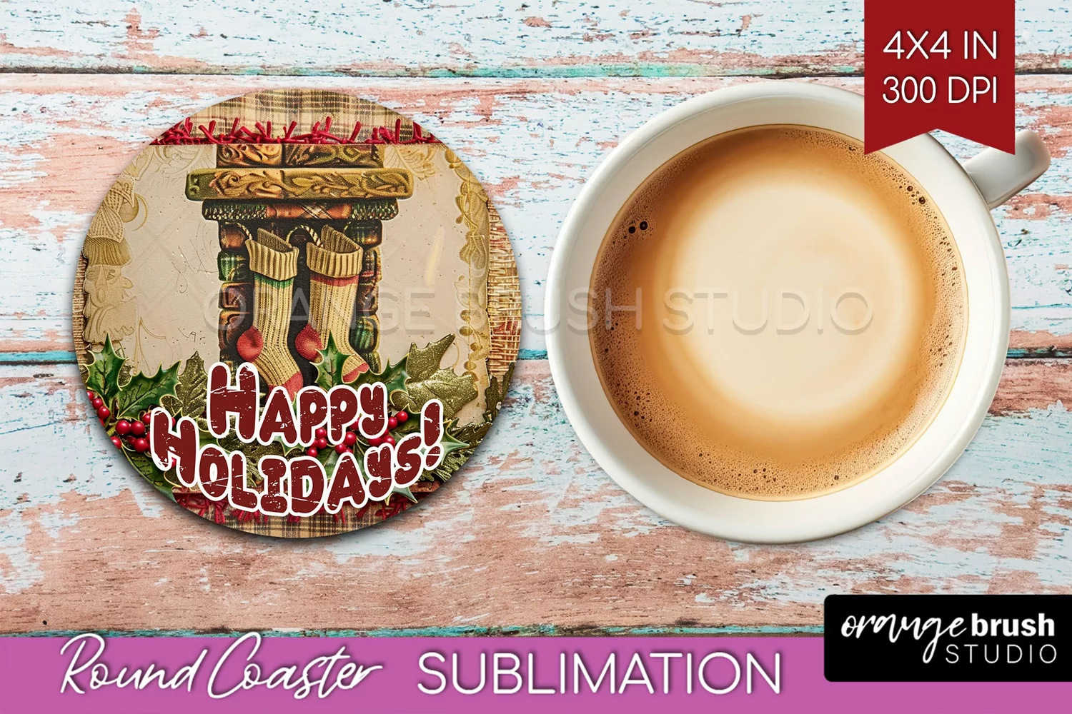 Vintage Christmas Round Coaster - Xmas Coaster Sublimation product image 1