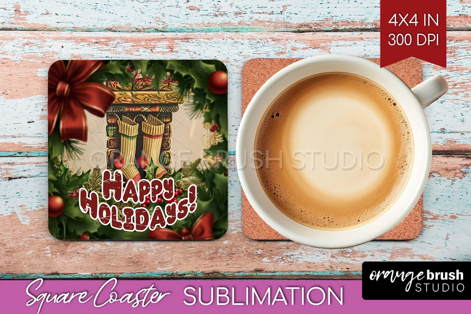 Vintage Christmas Square Coaster - Xmas Coaster Sublimation product image 1