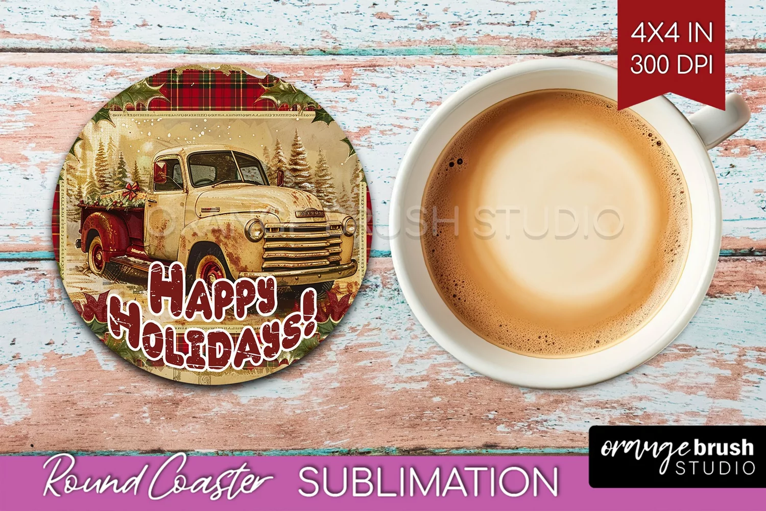 Vintage Christmas Round Coaster - Xmas Coaster Sublimation product image 1