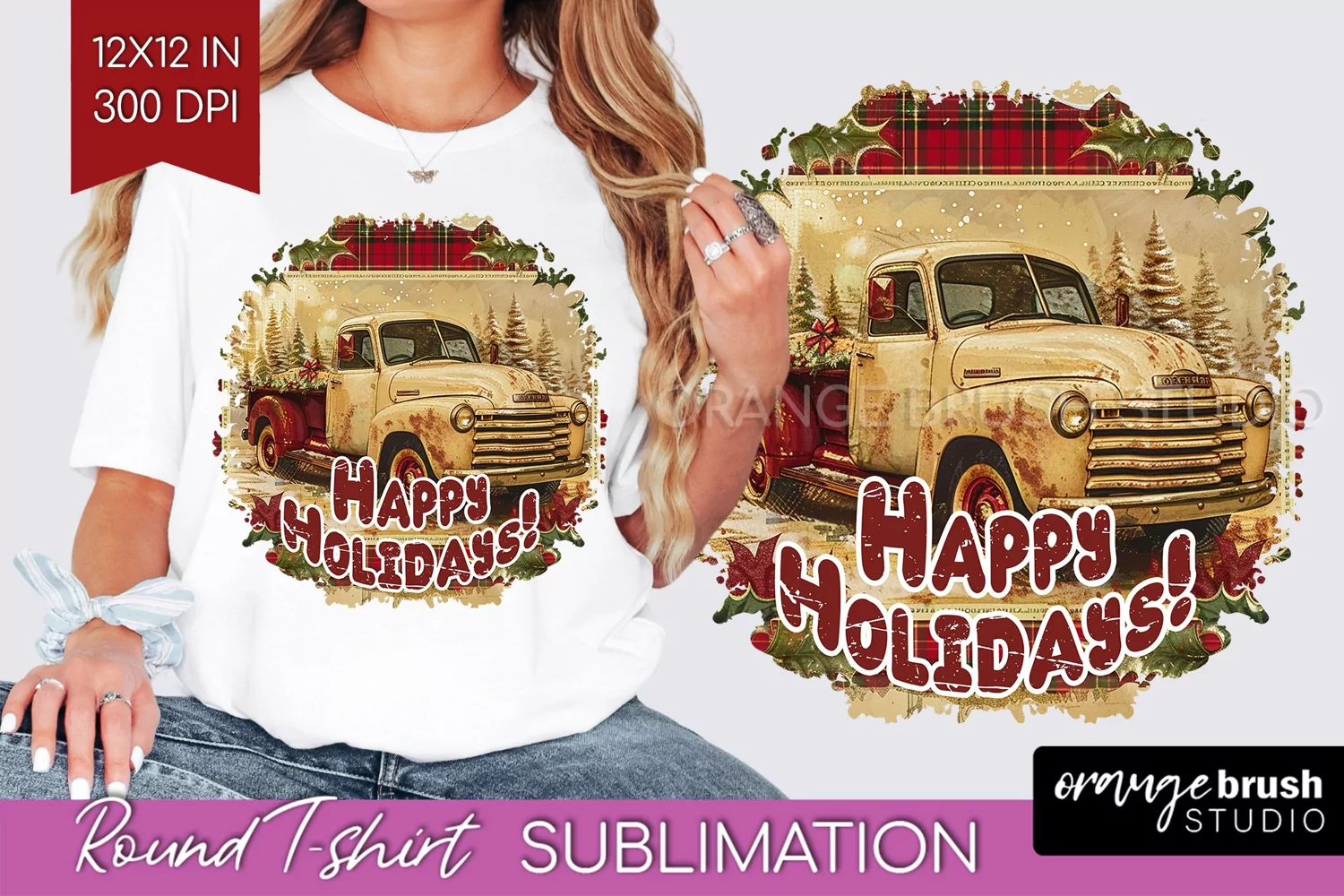 Vintage Christmas Sublimation, Xmas Round Tshirt Background product image 1