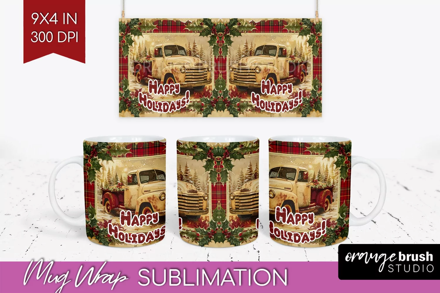 Vintage Christmas Mug Wrap - Retro Xmas 15Oz Mug Sublimation product image 1
