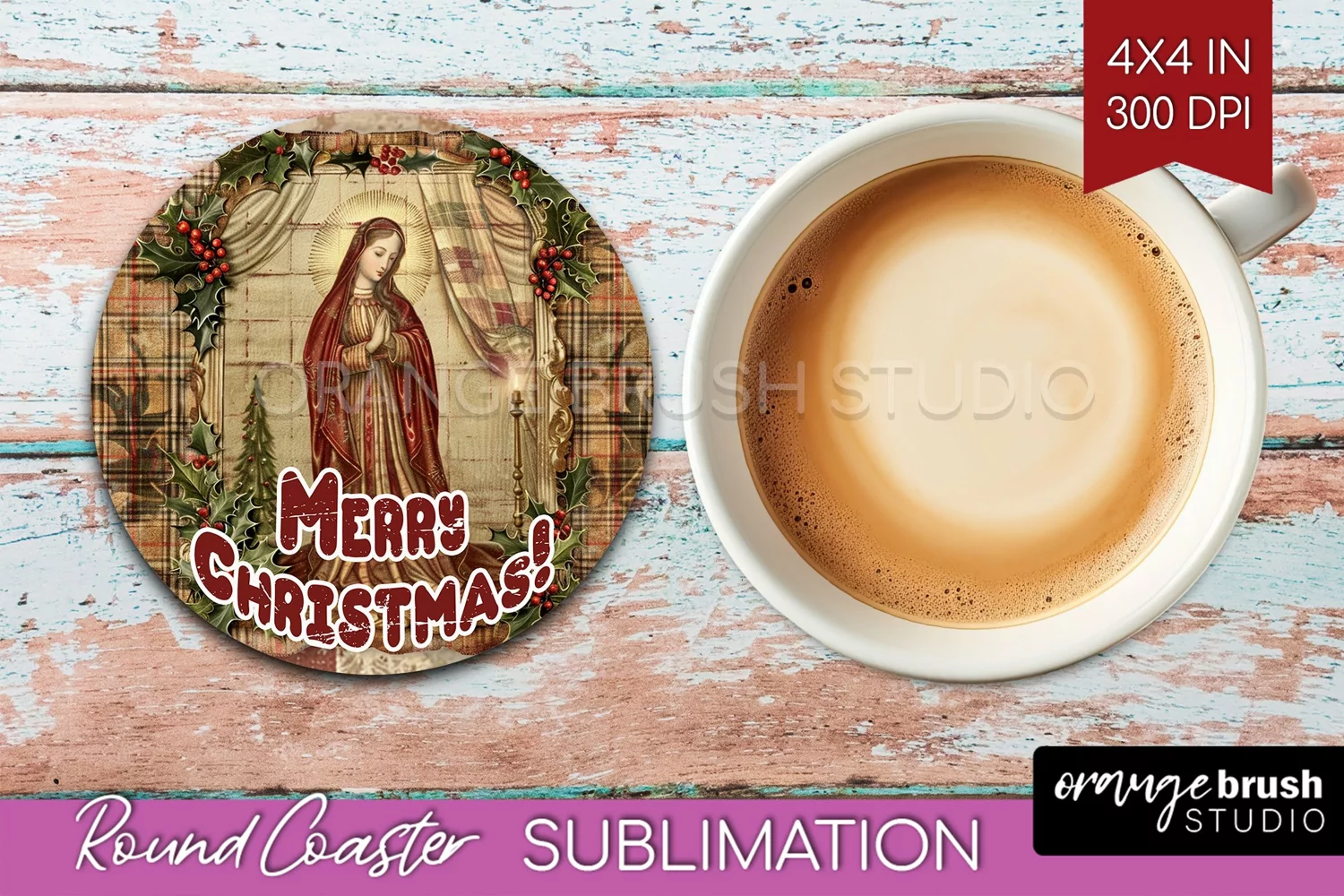Vintage Christmas Round Coaster - Xmas Coaster Sublimation product image 1