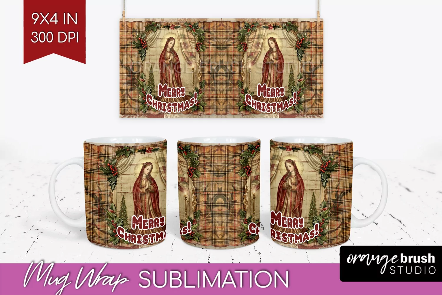 Vintage Christmas Mug Wrap - Retro Xmas 15Oz Mug Sublimation product image 1
