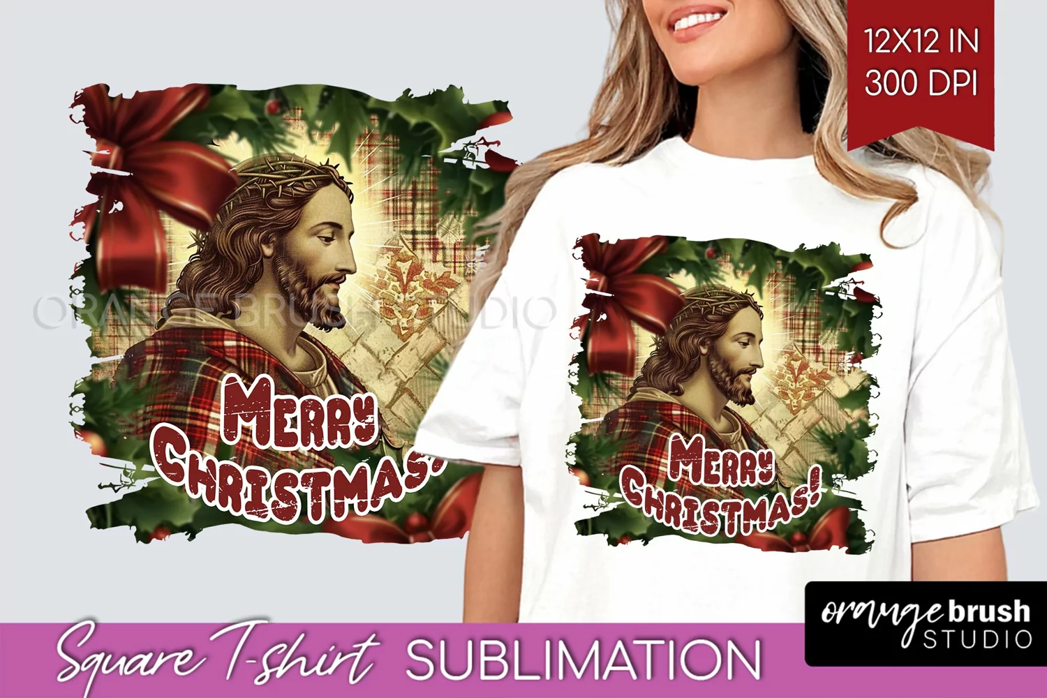 Vintage Christmas Sublimation, Xmas Square Tshirt Background product image 1