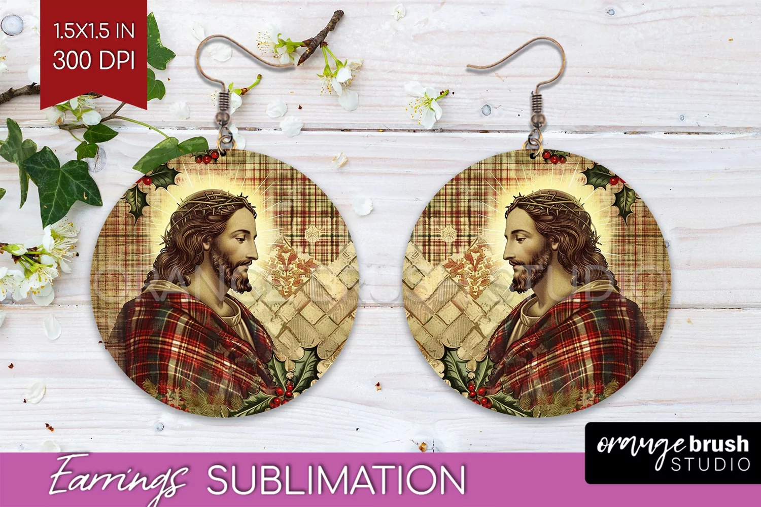 Vintage Christmas Round Earrings - Retro Xmas Sublimation product image 1