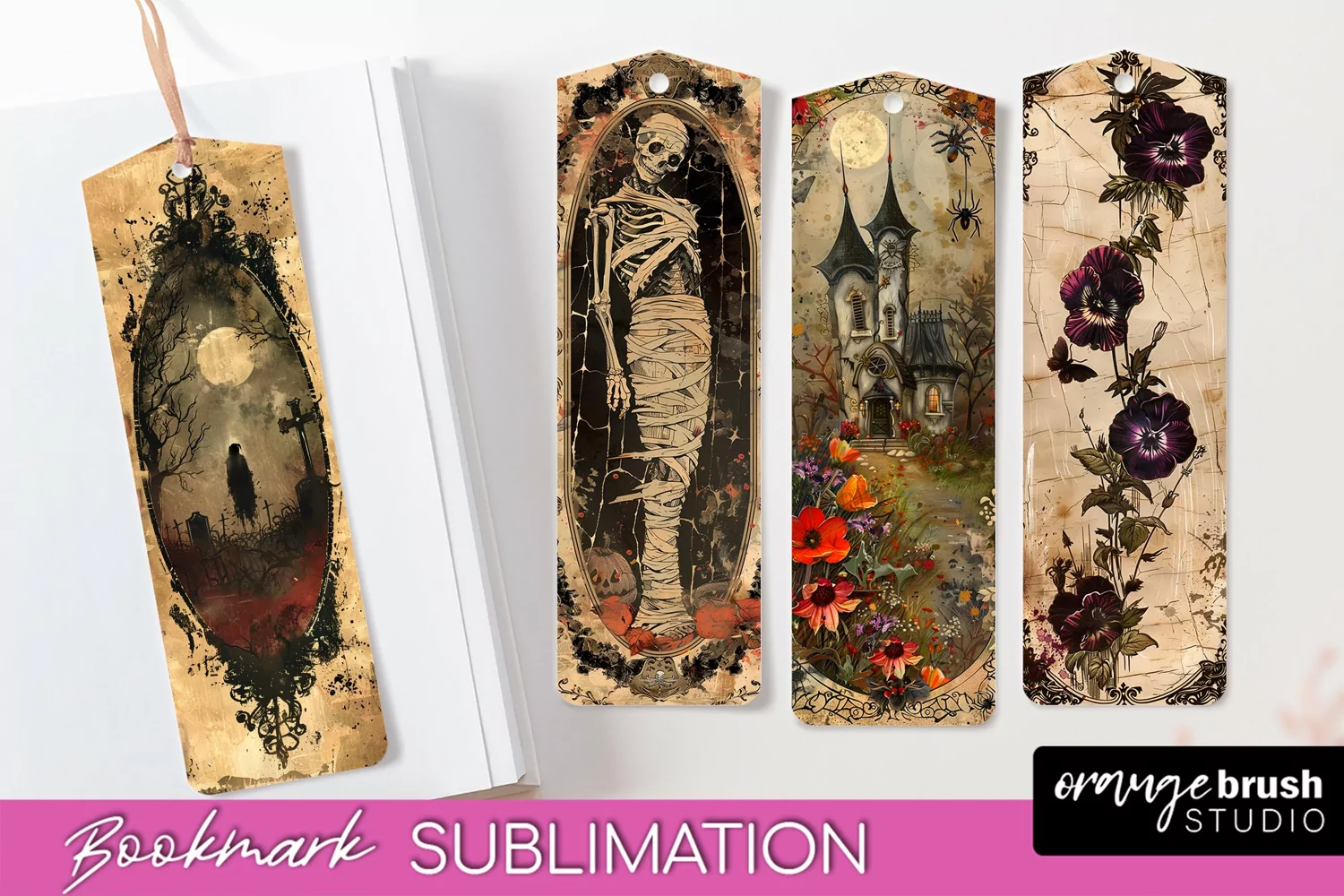 Vintage Halloween Bookmark - Printable Scrapbook Bookmarks product image 1