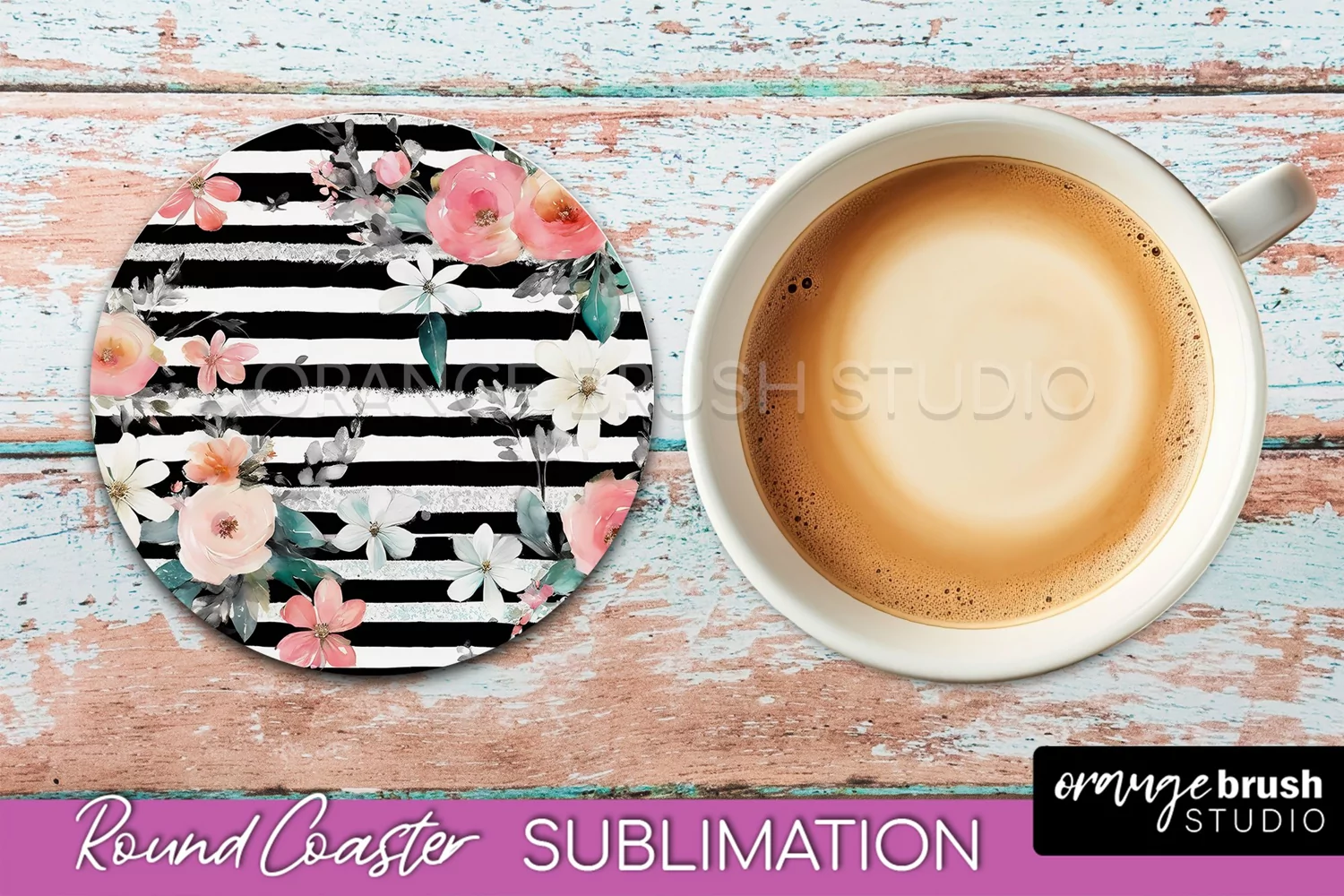 Watercolor Flowers Round Coaster - Floral Pink Sublimation product image 1